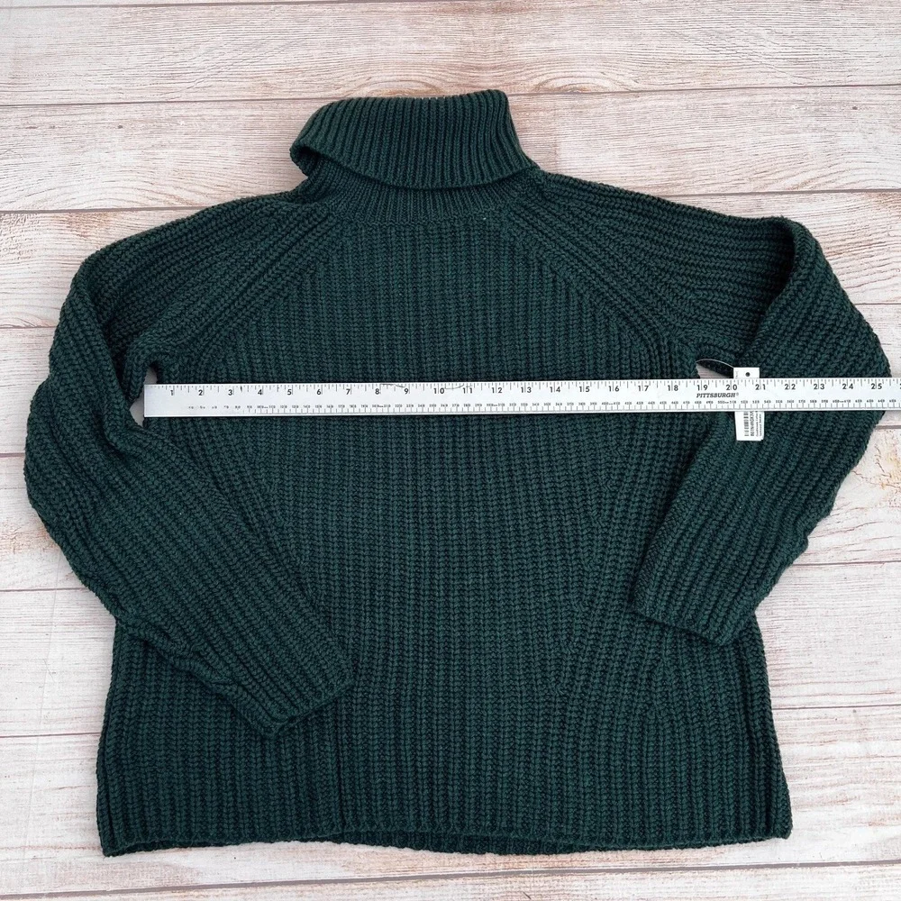 Goodthreads Women's Cotton Shaker Stitch Turtleneck Green Sweater Size S